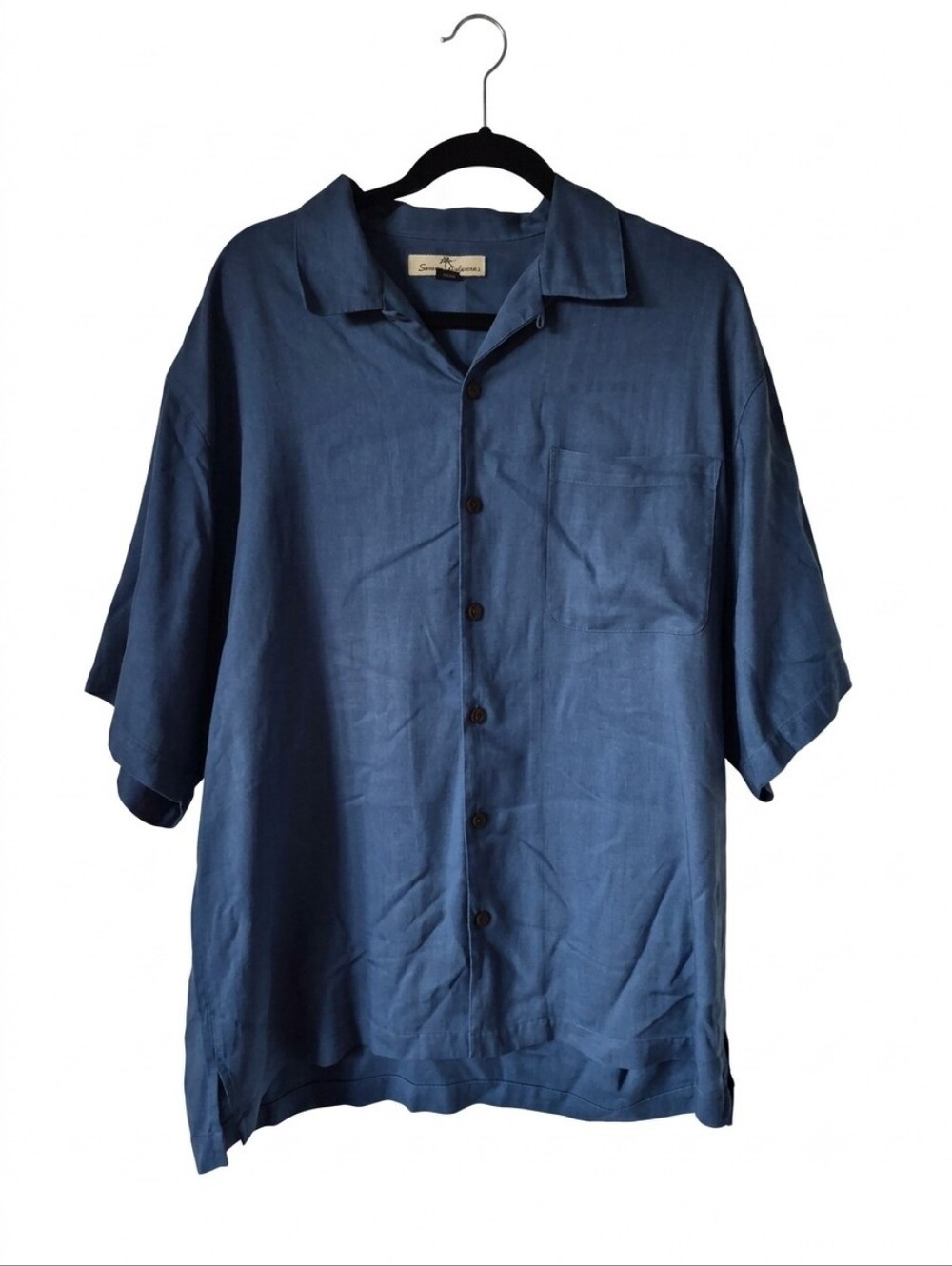​Tommy Bahama Men's 100% Silk Button-Down Camp Shirt Blue Size L Herringbone